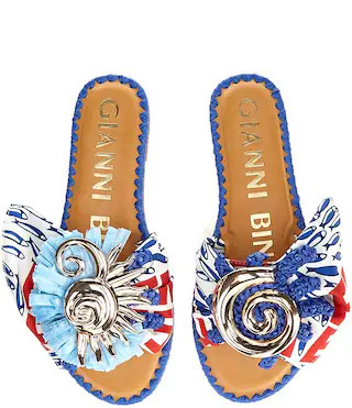 Jillian Printed Mismatched Shell Ornament Slide Sandals | Dillard's