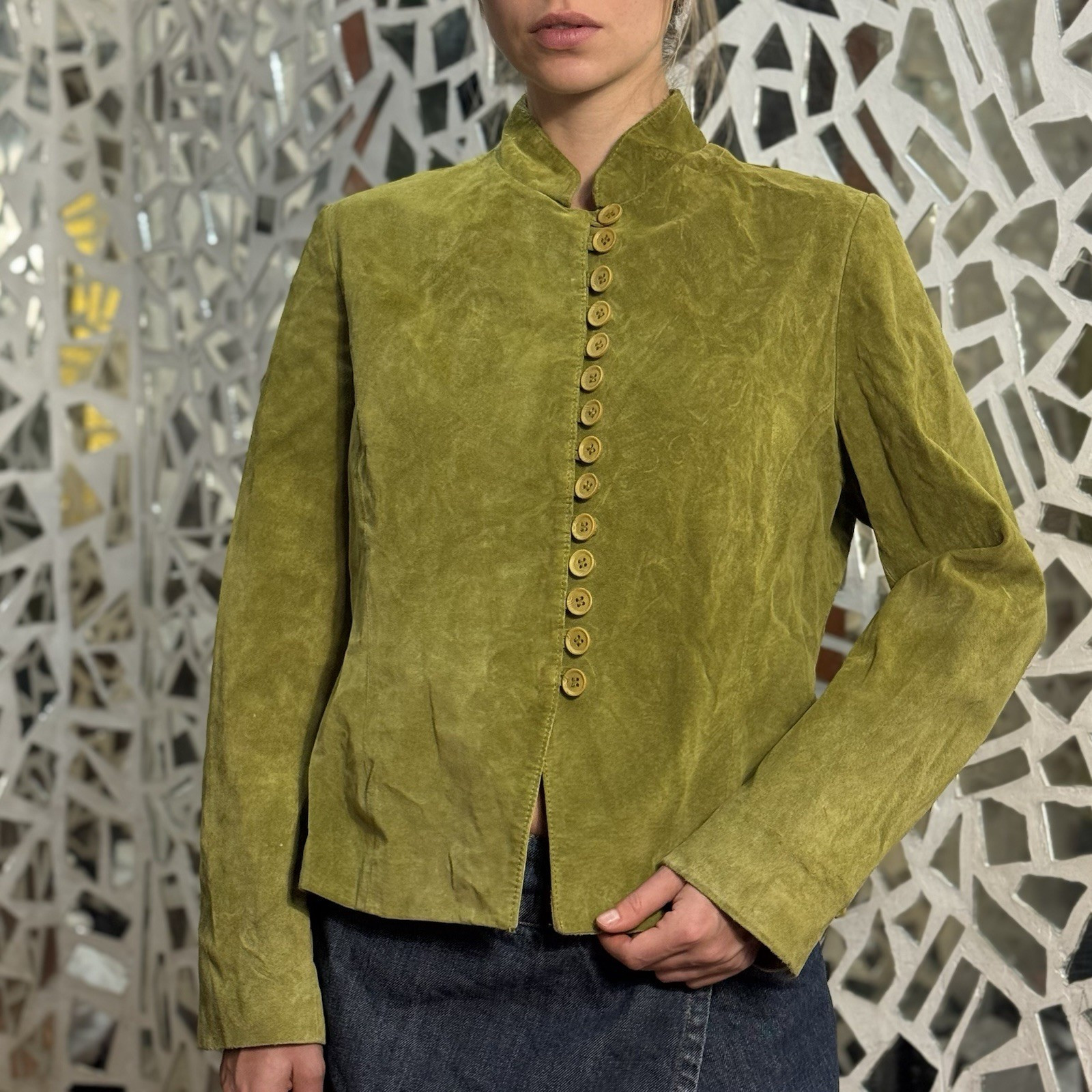 La Ligna vintage leather napoleon jacket in green olive women’s 14 US | eBay US