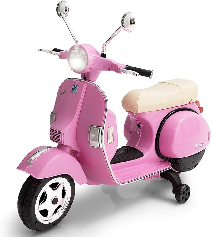 HONEY JOY Ride On Motorcycle, 6V Battery Powered Vespa Scooter w/ Training Wheels, Headlight & Mu... | Amazon (US)