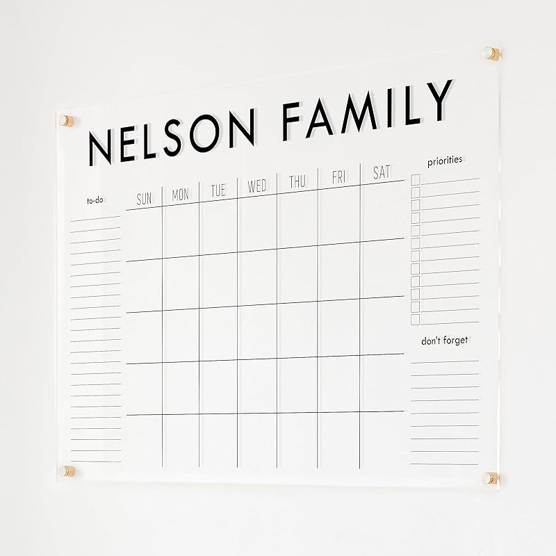 Large Acrylic Calendar, Dry Erase Monthly Acrylic Calendar, Dry Erase Wall Calendar | Amazon (US)