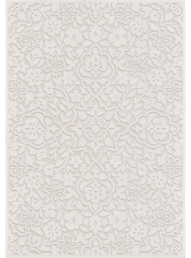 Indoor/Outdoor Sculpted Cottage Floral High-Low Area Rug, Ivory, 7'9"x10'10" | Houzz 
