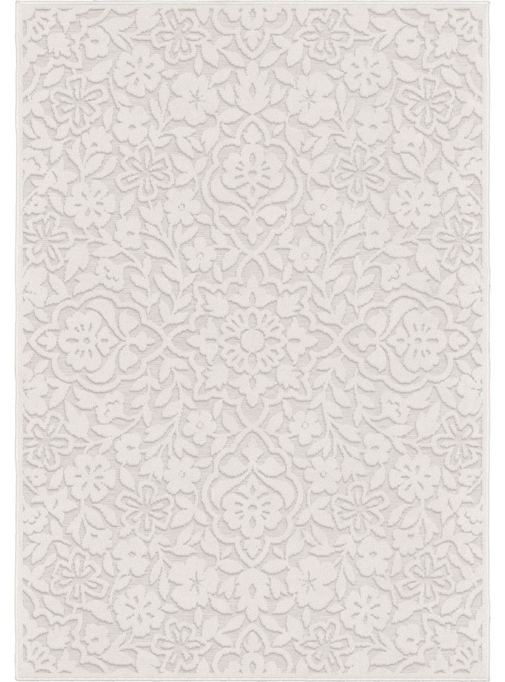Indoor/Outdoor Sculpted Cottage Floral High-Low Area Rug, Ivory, 7'9"x10'10" | Houzz 