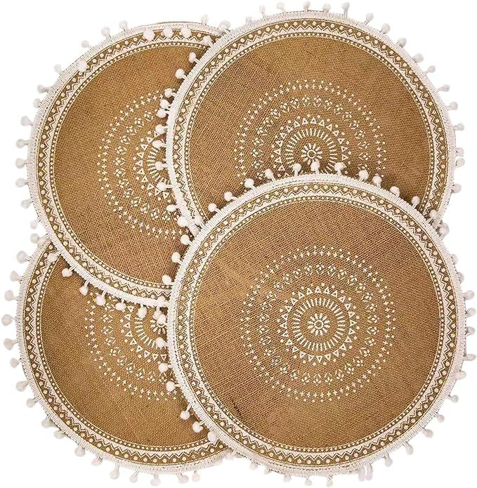 CAPASIN Placemats, Dining Winter Modern Dinner Braided Beige and Fall Circle Placemats Boho Runne... | Amazon (US)