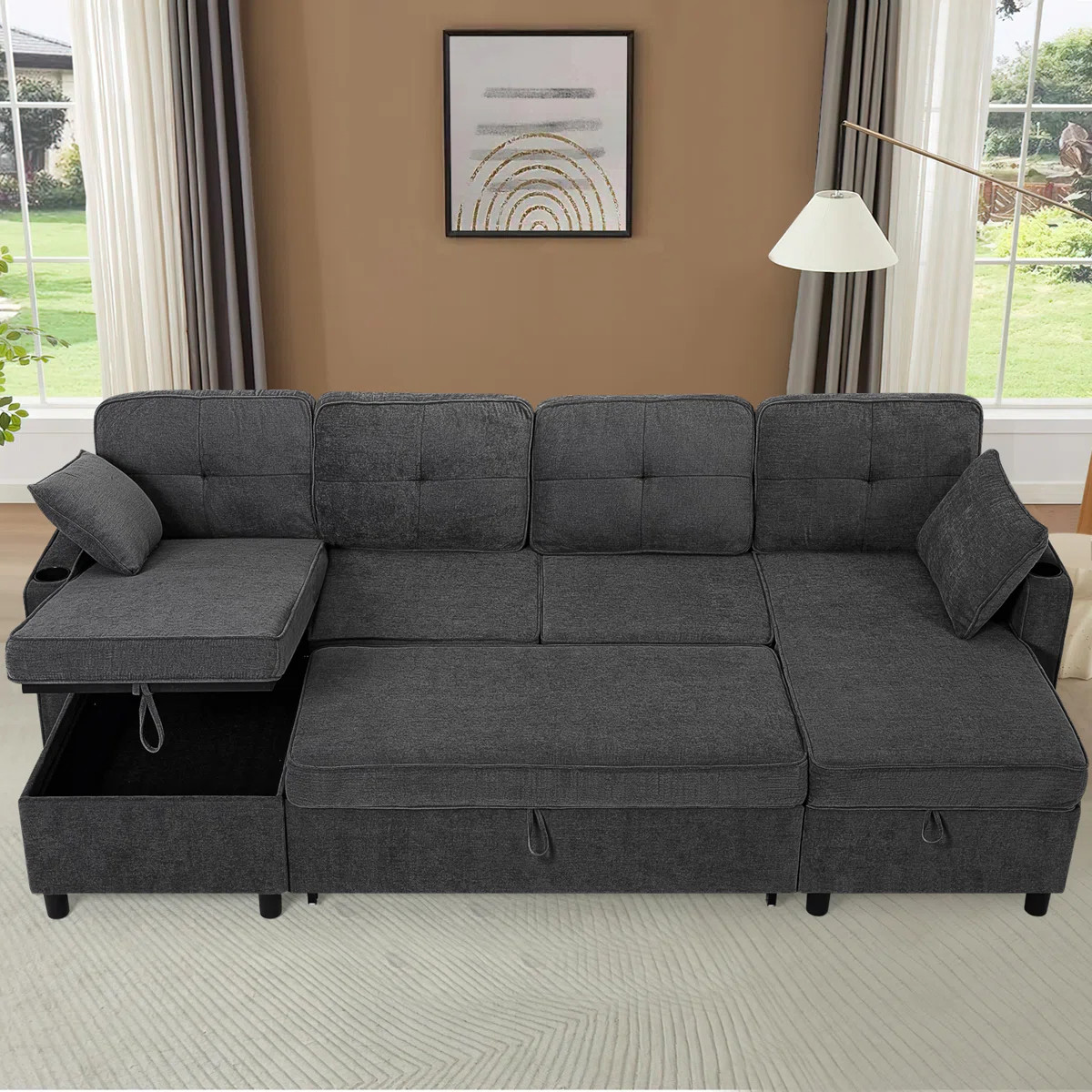 Latitude Run® 108" U-Shape Sectional Sleeper Sofa Bed With Adjustable Backrest And Pull Out Bed ... | Wayfair North America