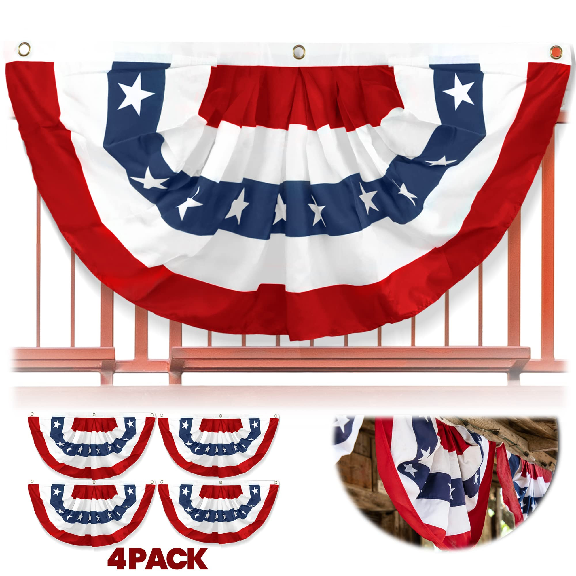 Anley USA Pleated Fan Flag, 3x6 Ft American US Bunting Flags Patriotic Stars & Stripes - Sharp Co... | Amazon (US)