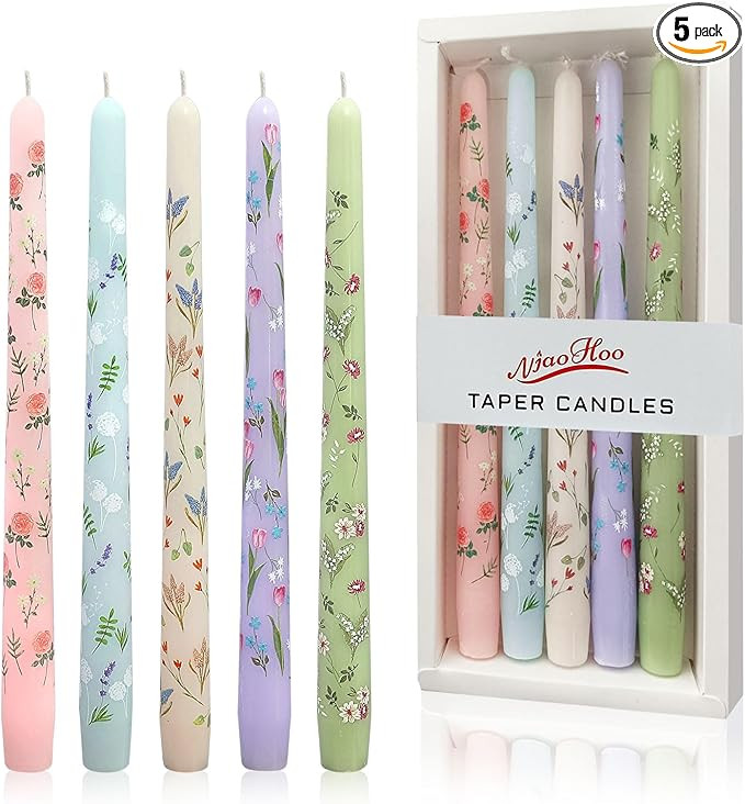 NJAO HOO Flower Candlesticks 10 in Straight Taper Candles Hand Printing Colored Candlesticks Flor... | Amazon (US)