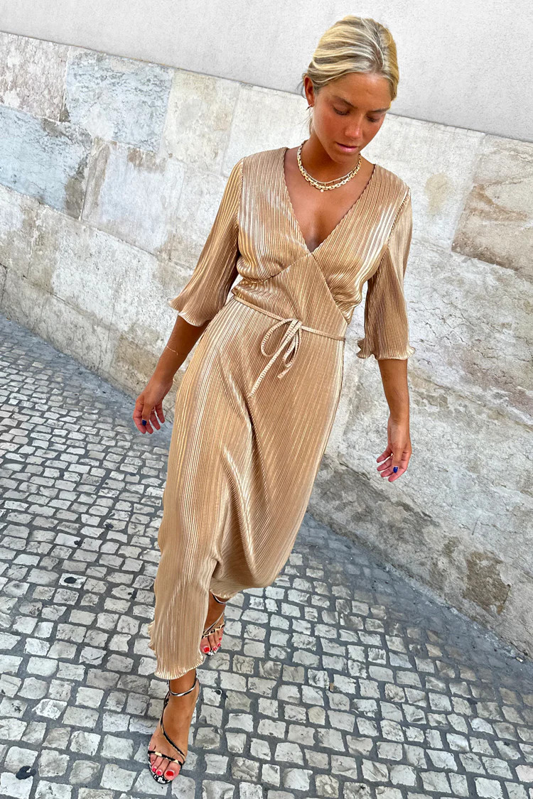 Gold Plisse Dress - Back In Stock 1st week May | Never Fully Dressed US