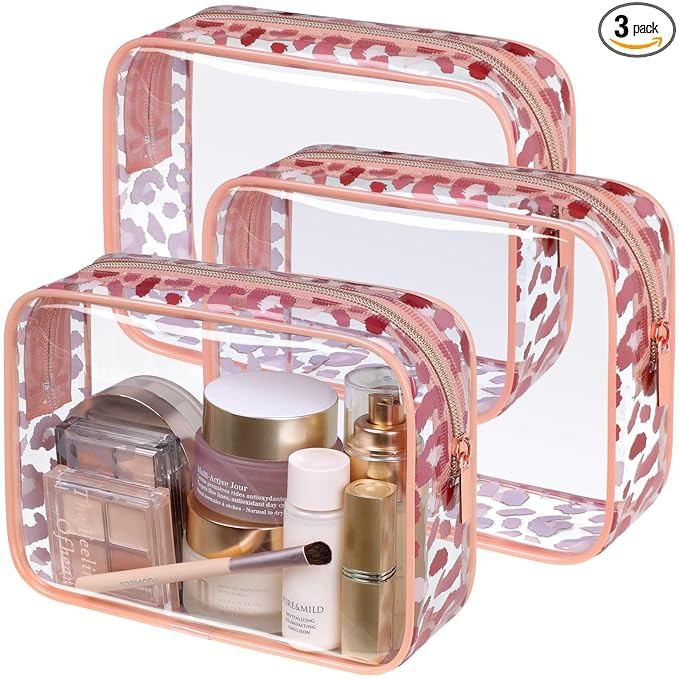 PACKISM TSA Approved Toiletry Bag - Rose Gold Leopard Print Clear Makeup Bag, Suitable for Gifts,... | Amazon (US)