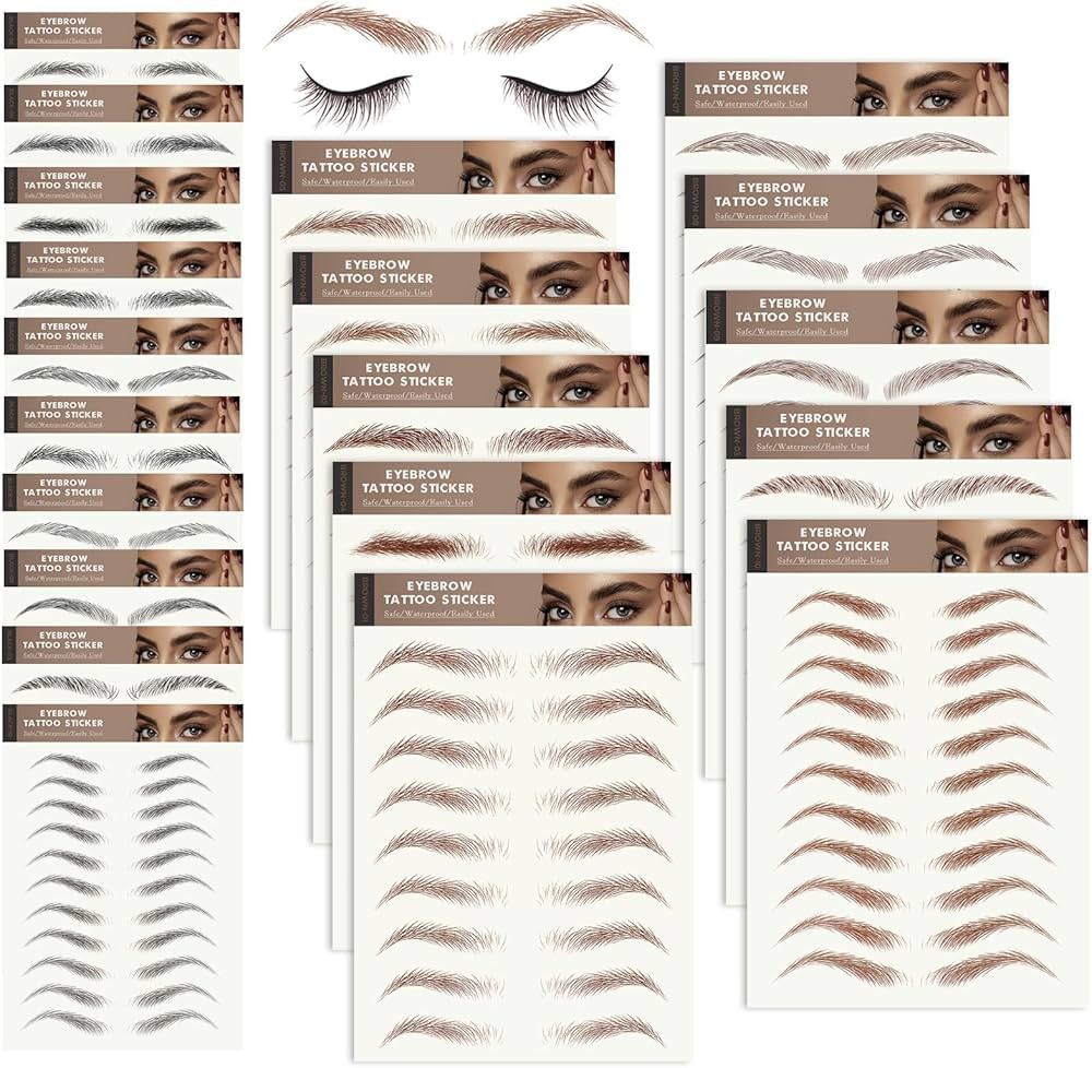 20 Sheets Eyebrow Tattoo Waterproof Eyebrow Sticker, 4D Hair Like Natural Fake Tattoo Eyebrows Pe... | Amazon (US)