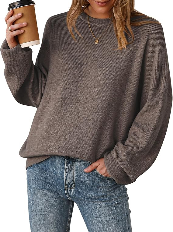 Arach&Cloz Women's Wool Blend Oversized Sweaters Crewneck Casual Outfits Fashion Spring Tops | Amazon (US)