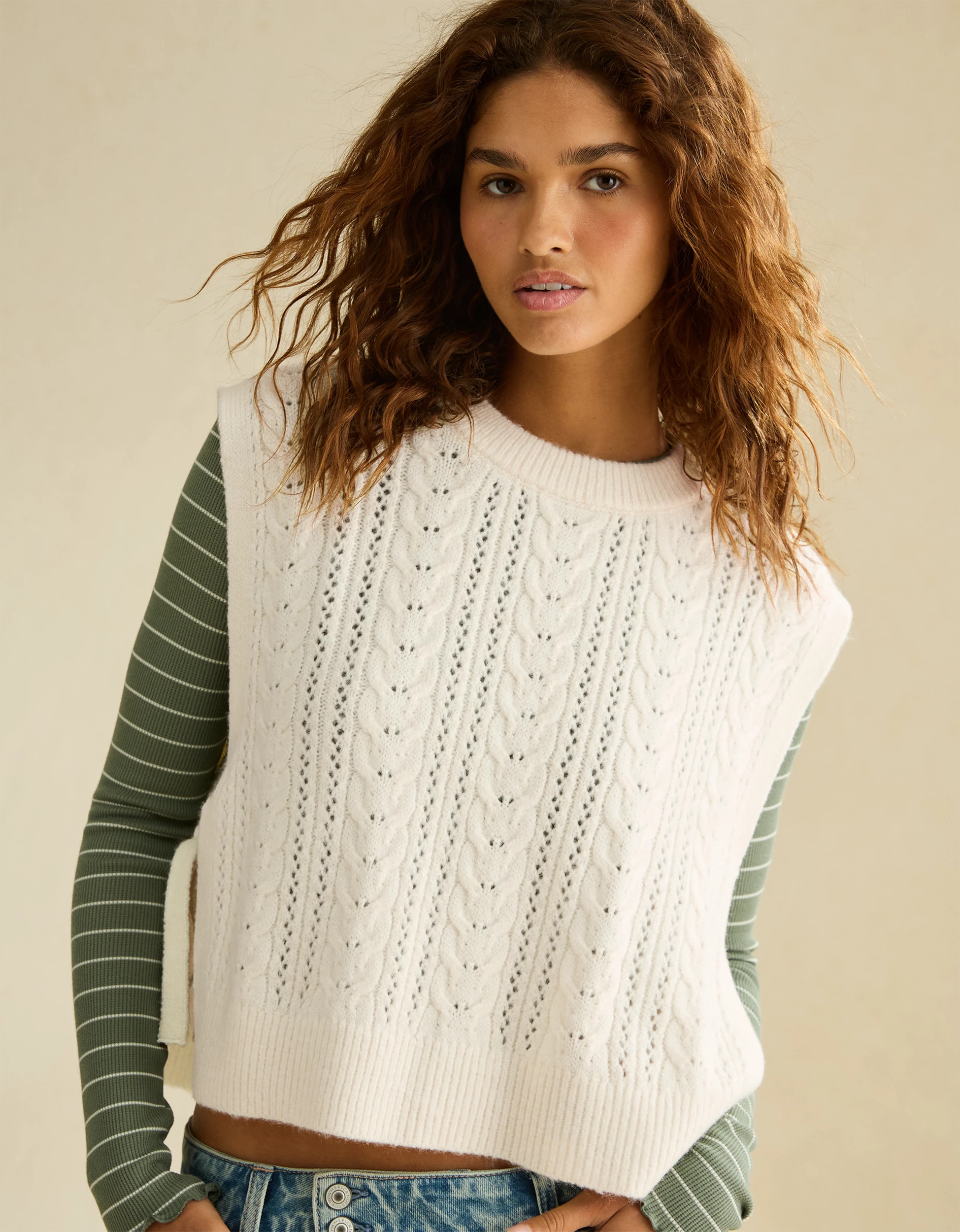 AE Whoa So Soft Cable Knit Vest | American Eagle Outfitters (US & CA)