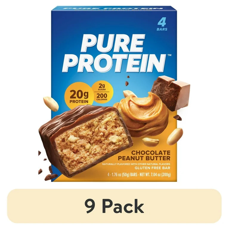 (9 pack) Pure Protein Bars, Chocolate Peanut Butter, 20g Protein, Gluten Free, 1.76 oz, 4 Ct | Walmart (US)