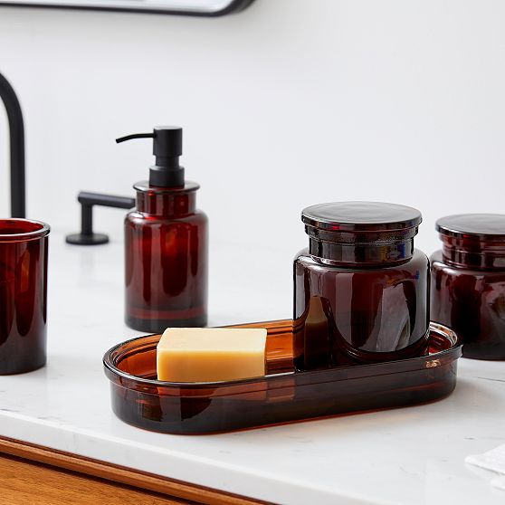 Apothecary Glass Bath Accessories Set of 5, Amber | West Elm (US)