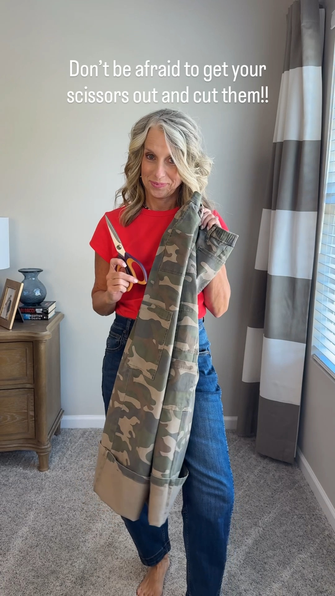 Pants too long? NO PROBLEM. ✂️
Take a deep breath, grab your good scissors, and make the cut. I can’t tell you how many times I’ve done this with. I regrets! 

Pro Tip: If you’ll be tossing them in the dryer, cut a little longer—shrinkage is real. You can always trim more, but you can’t put fabric back!
 
Pants run TTS. I’m wearing small and XS tee. These camo are a fun style and super comfy. You won’t believe the price 

#LTKStyleTip #LTKOver40 #LTKFindsUnder50