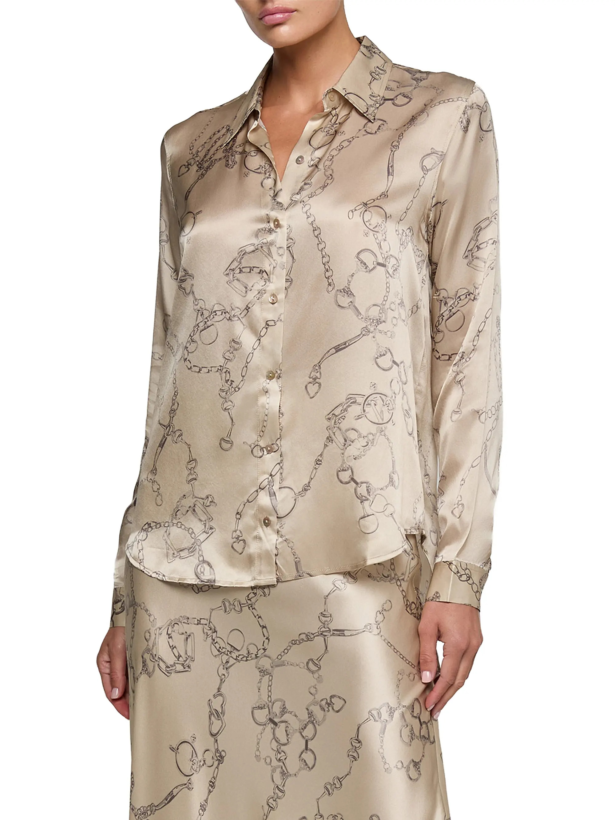 L'AGENCE Tyler Heart Chain Print Silk Blouse | Saks Fifth Avenue | Saks Fifth Avenue