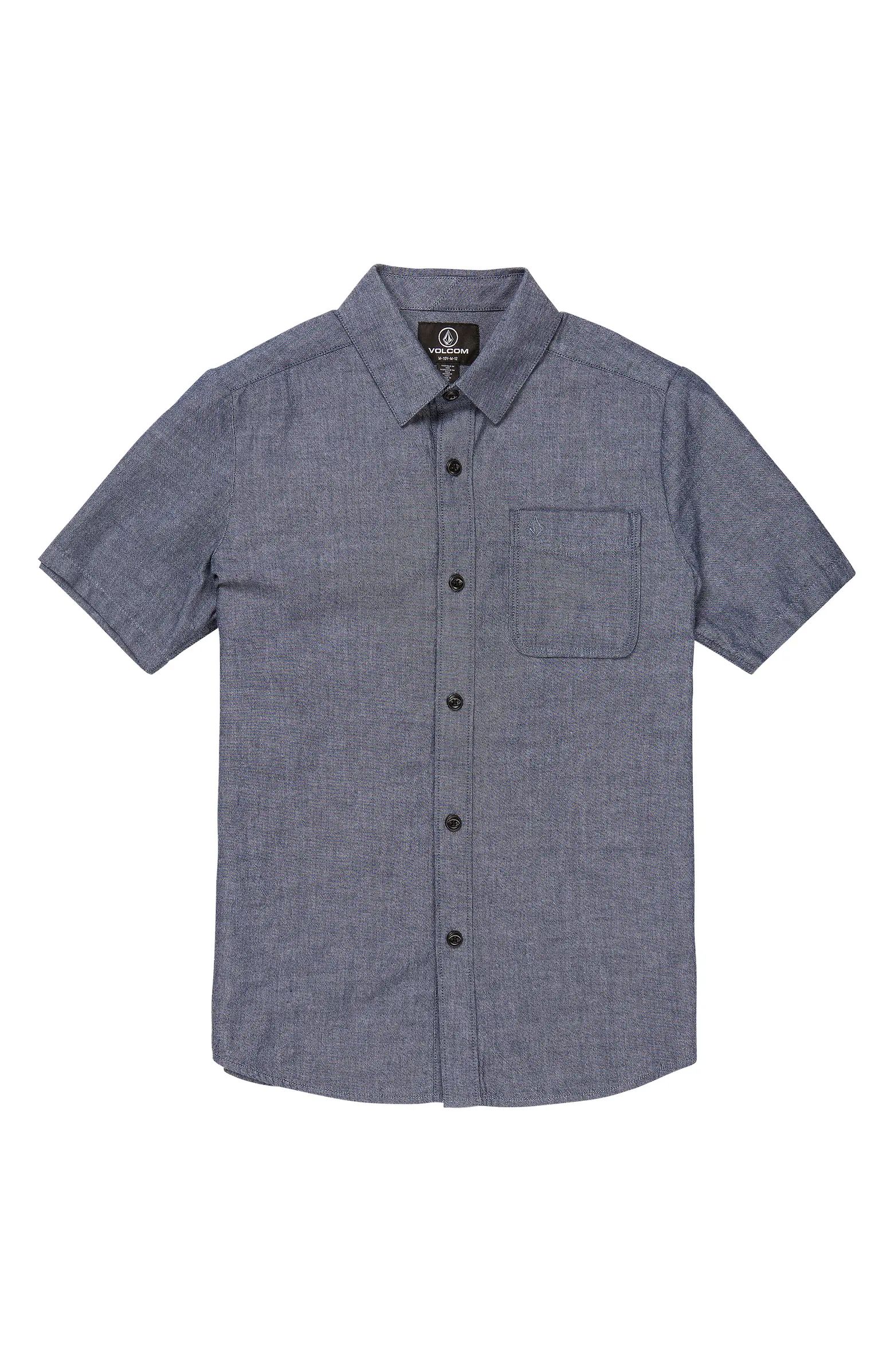 Volcom Kids' Play Date Knight Chambray Short Sleeve Button-Up Shirt | Nordstrom | Nordstrom