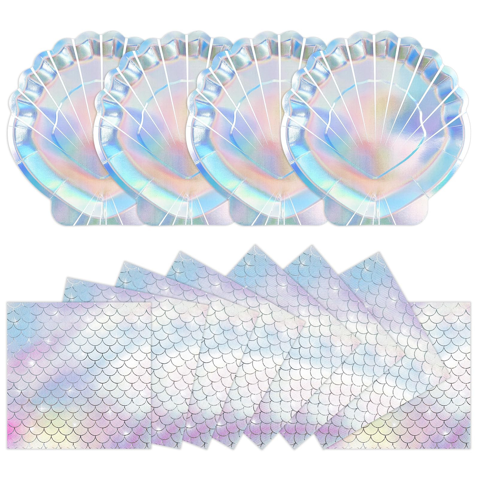 40 Pcs Iridescent Mermaid Plates and Napkins Party Supplies, Seashell Disposable Paper Plates and... | Amazon (US)