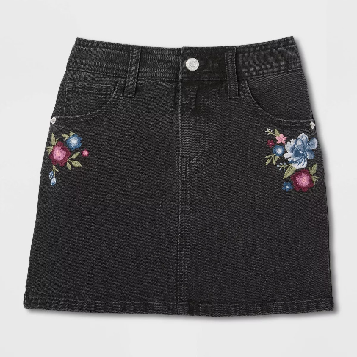Girls' Embroidered Floral Denim Skort with Built-in Shorts - Cat & Jack\u2122 - Black Wash XS | Target