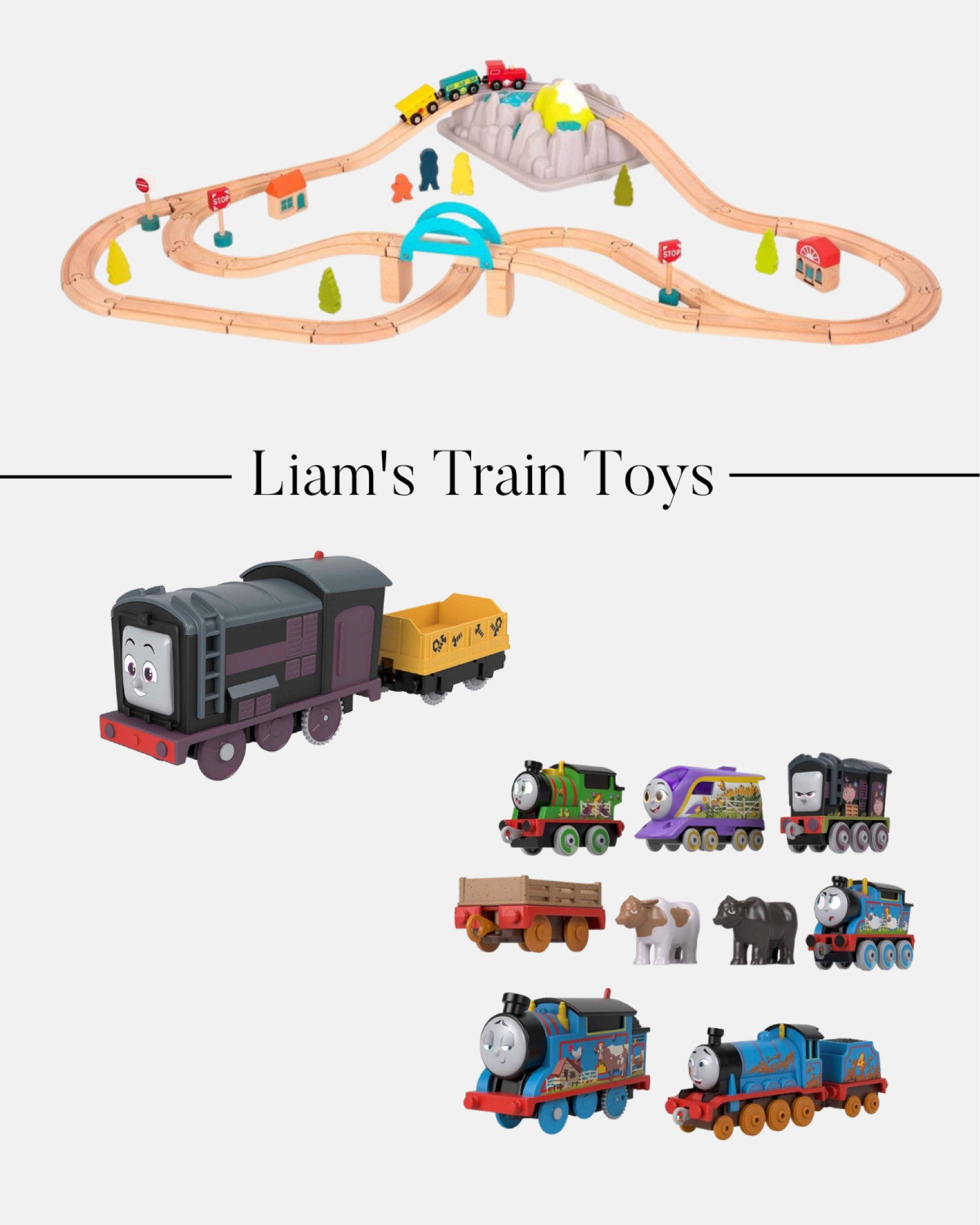 Liam’s wooden train set & motorized Thomas trains. The motorized trains aren’t specifically made for the track, but they do work on it! 

#LTKunder50 #LTKkids #LTKGiftGuide