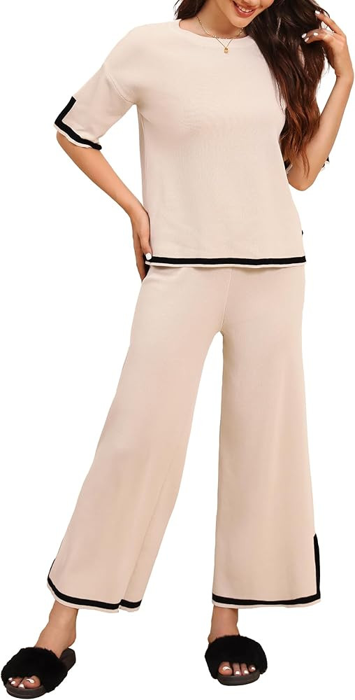 SuperPrity Women Sweater Set 2 or 3 Piece Outfits Short/Long Sleeve Knit Pullover Tops High Waist Wi | Amazon (US)