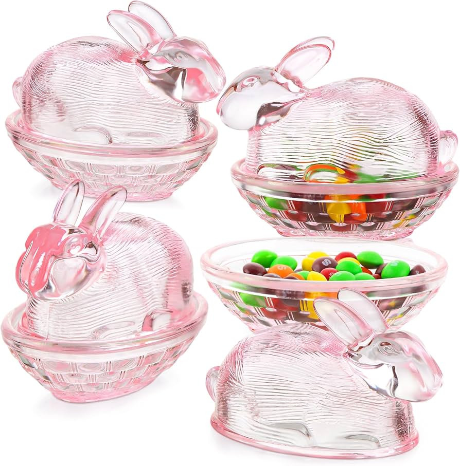 4 Pcs Glass Easter Bunny Candy Dish Pink Bunny Candy Glass Dish with Lid for Easter Party Table D... | Amazon (US)