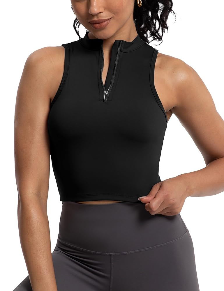 MathCat Half Zipper Workout Tank Tops for Women with Built in Bra, Racerback Workout Tops Sleevel... | Amazon (US)