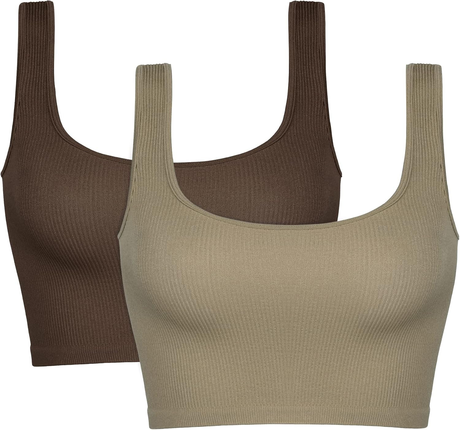 ODODOS Women's Seamless Crop Tank 2-Pack Ribbed Knit Square Neck Cropped Tops Casual Low Back Cam... | Amazon (US)