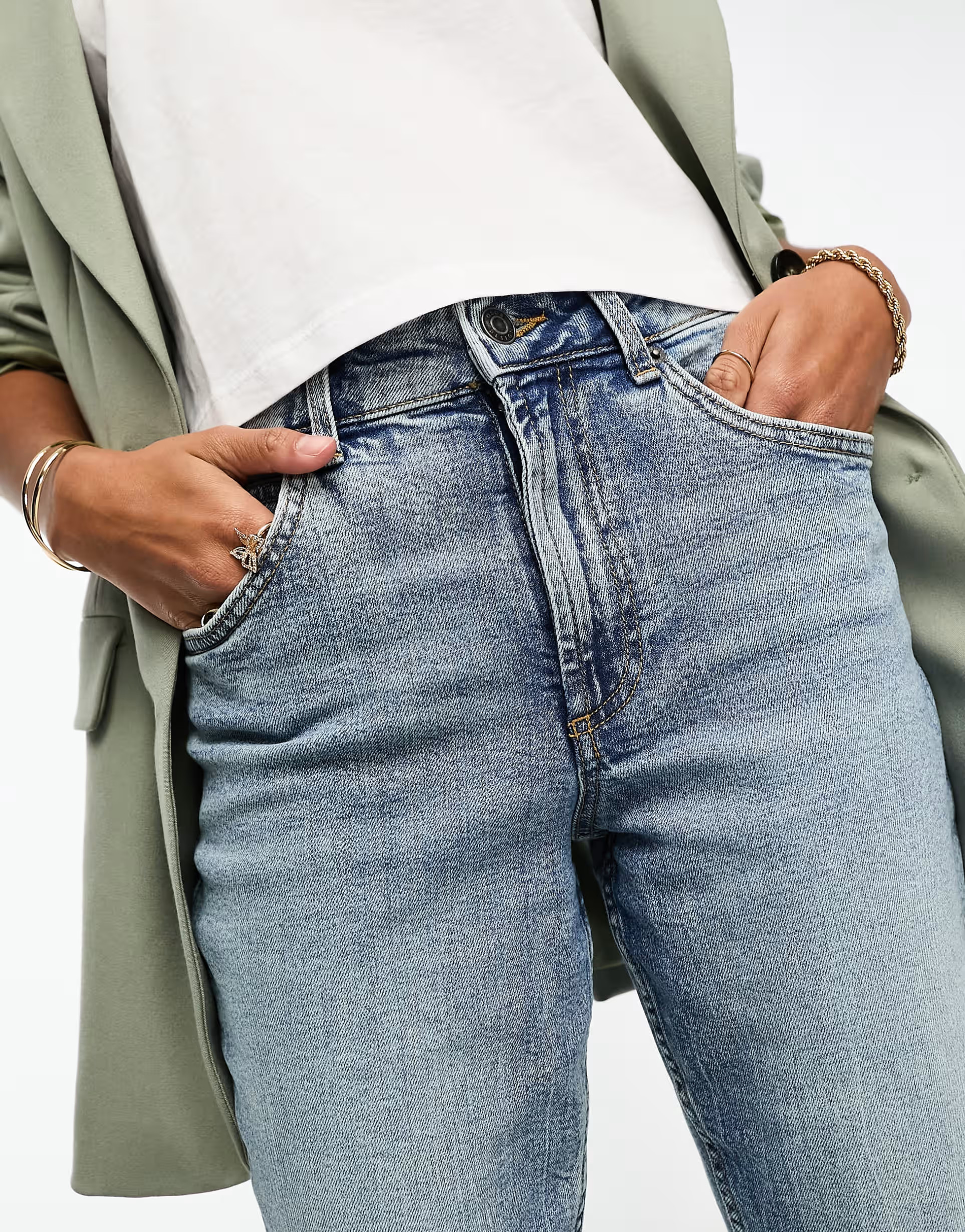 ASOS DESIGN Petite slim mom jeans in mid blue | ASOS (Global)