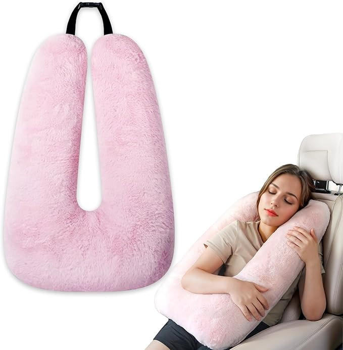 Pink Soft Cotton Travel Neck Pillow -Ergonomic Support for Child and Adult Car Seats, Cozy Compac... | Amazon (US)
