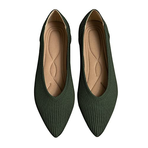 TINGRISE Women's Flats Shoes Pointed Toe Knit Ballet Comfortable Dressy Slip On Flat Green US8 | Amazon (US)