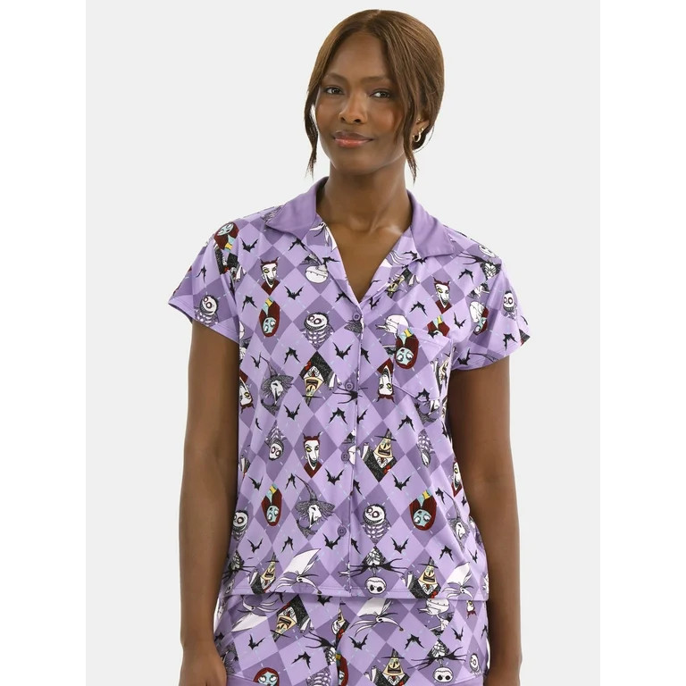 Disney Women's Nightmare Before Christmas Printed Notched Top and Shorts Pajama Set, 2-Piece, Siz... | Walmart (US)