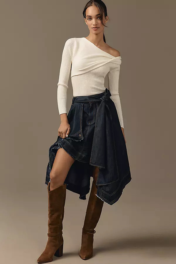 Denim High-Low Asymmetrical Raw-Hem Skirt | Anthropologie (US)