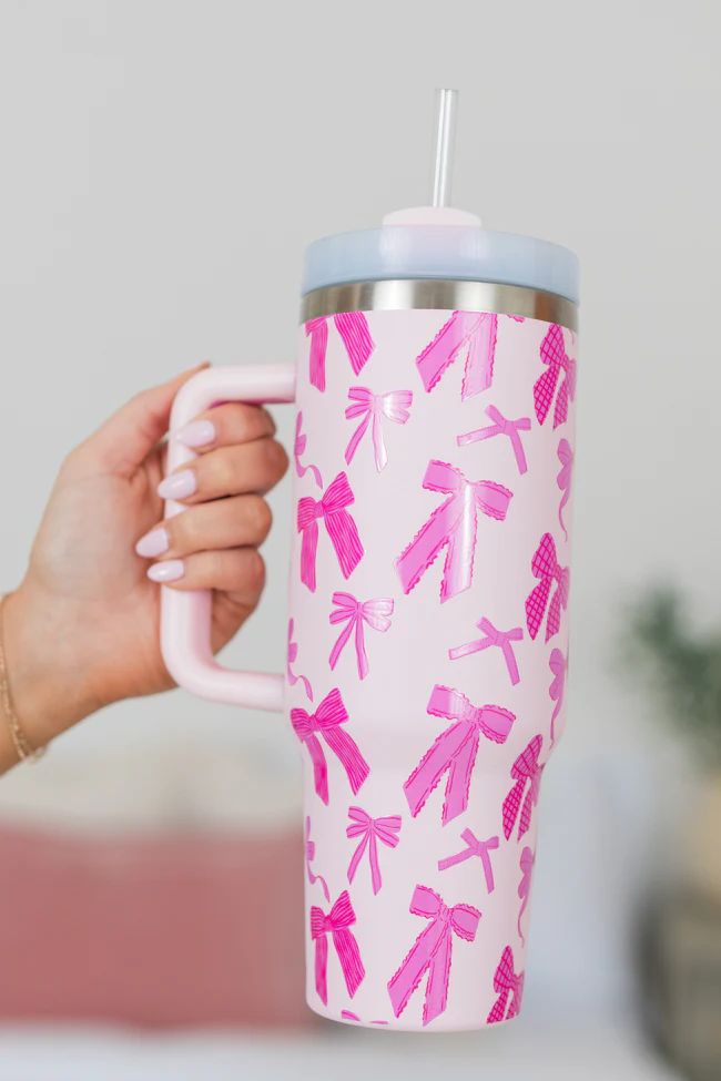 Sippin' Pretty In Put A Bow On It 40 oz Drink Tumbler With Lid And Straw DOORBUSTER | Pink Lily