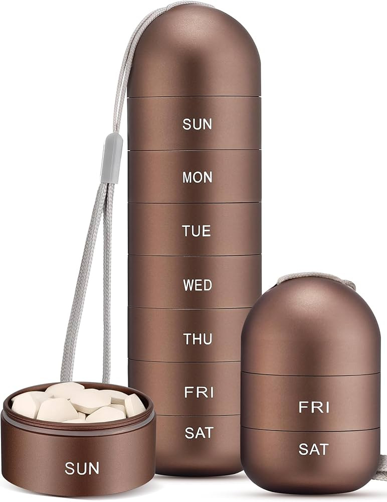Zannaki Metal Moisture Proof Weekly Pill Organizer, Stackable Aluminum Alloy BPA Free Travel Hiki... | Amazon (US)