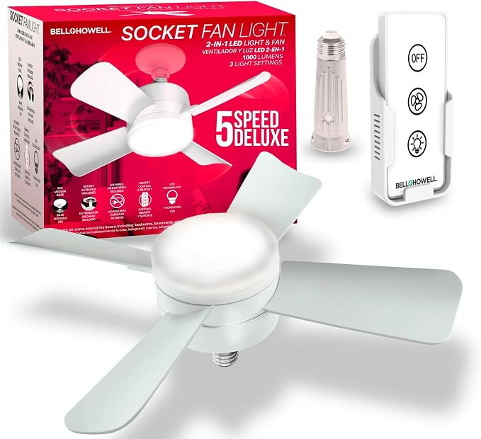 Bell+Howell Socket Breeze Light 5-Speed Deluxe LED – Ceiling Fans with Lights and Remote Contro... | Amazon (US)