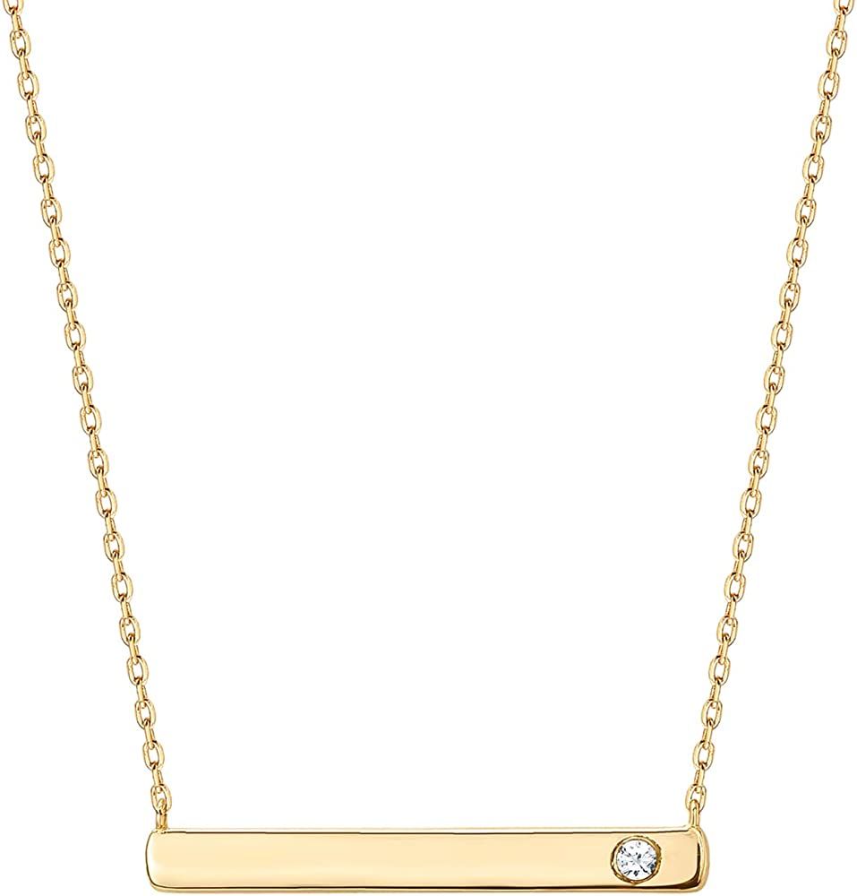 PAVOI 14K Gold Plated Swarovski Crystal Birthstone Bar Necklace | Dainty Necklace | Gold Necklaces f | Amazon (US)
