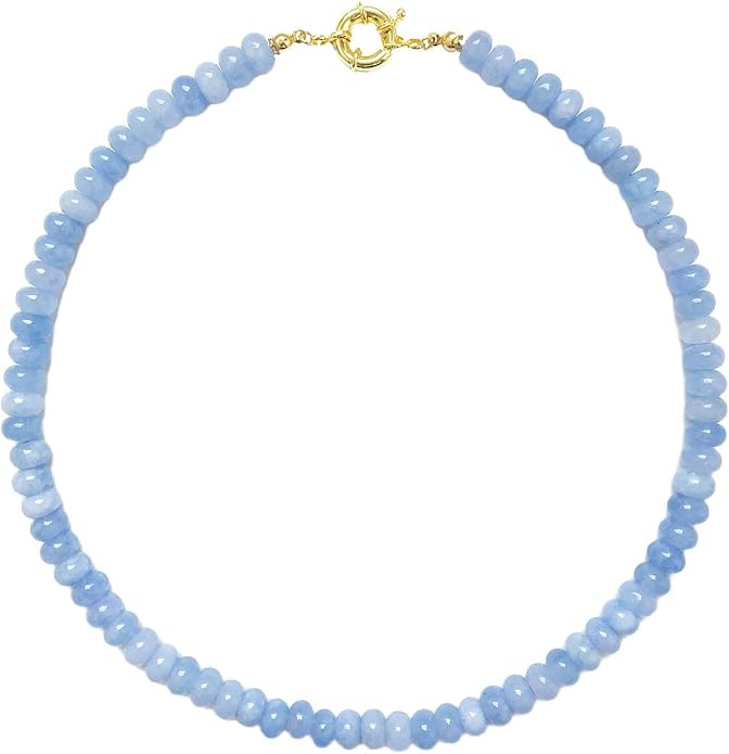 Beaded Gemstone Necklace for Women, Pure Color Boho Bead Choker Natural Stone Surfer Beach Rainbo... | Amazon (US)