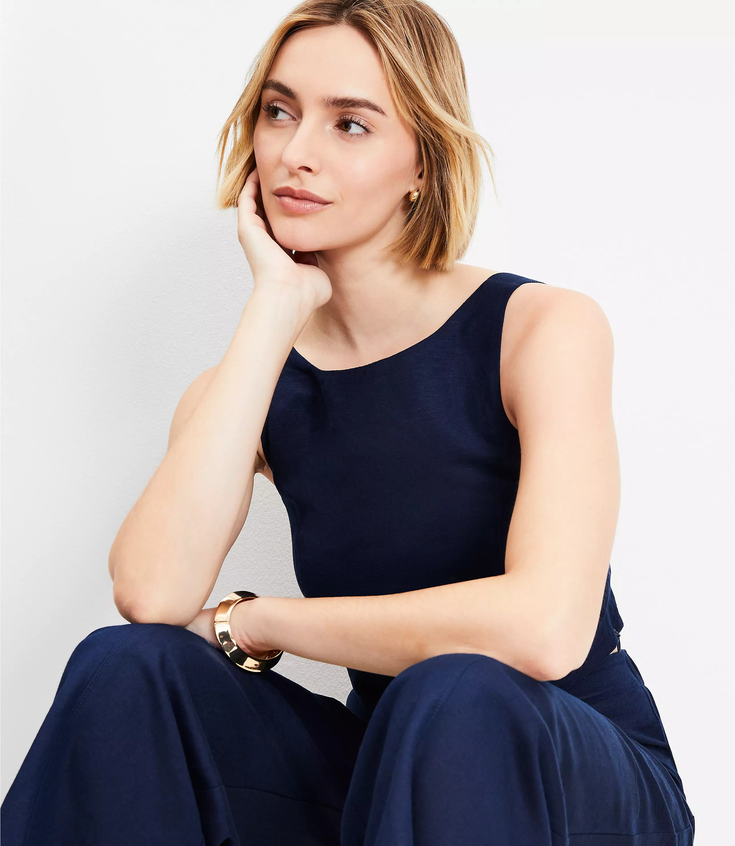 Linen Blend Strappy Back Shell | LOFT