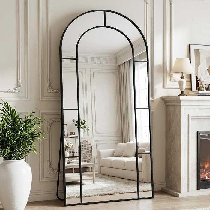 78" x 38" Arched Full Length Floor Mirror, Farmhouse Window Pane Mirror with Metal Frame, Decorat... | Amazon (US)