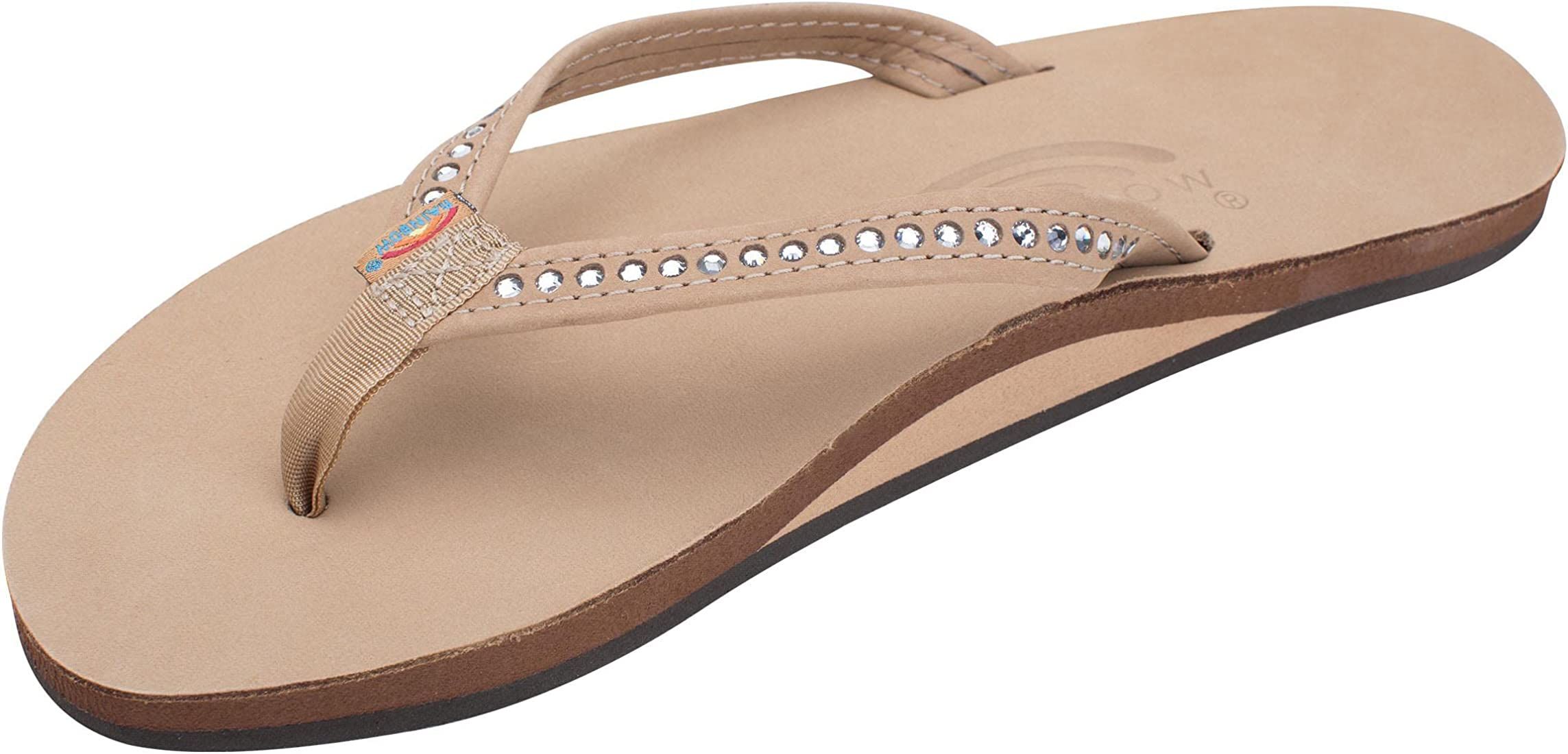 Rainbow Sandals Women's Single Layer Premier Leather w/Swarovski Crystal Narrow Strap | Amazon (US)
