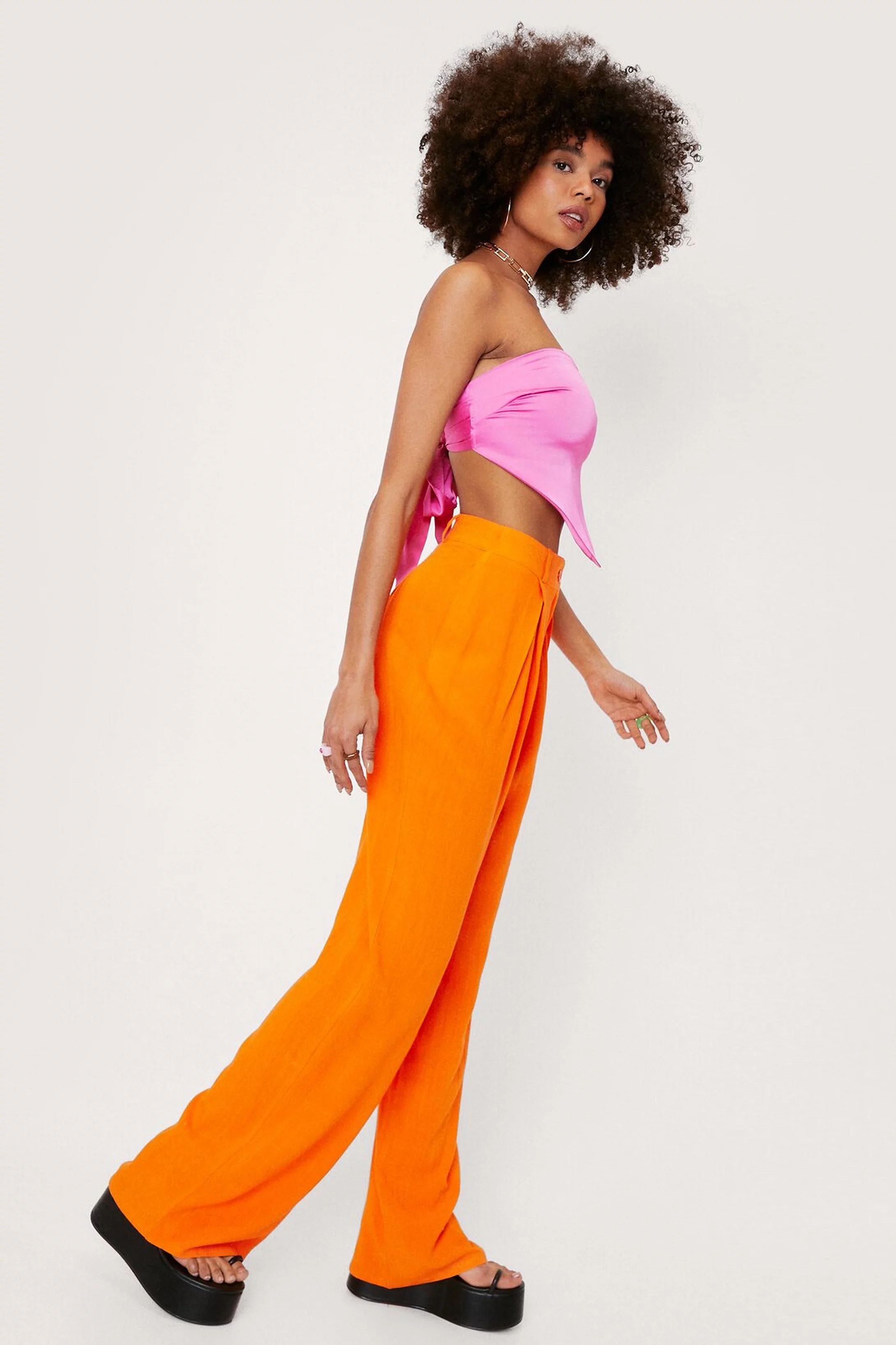 Pleated Linen High Waisted Wide Leg Pants | Nasty Gal (US)
