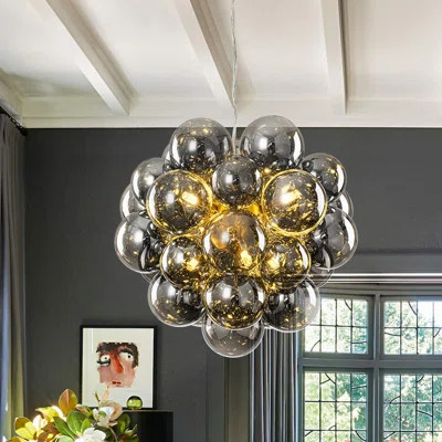 6 - Light Modern Sphere Smoked Gray Glass Bubble chandelier | Wayfair North America