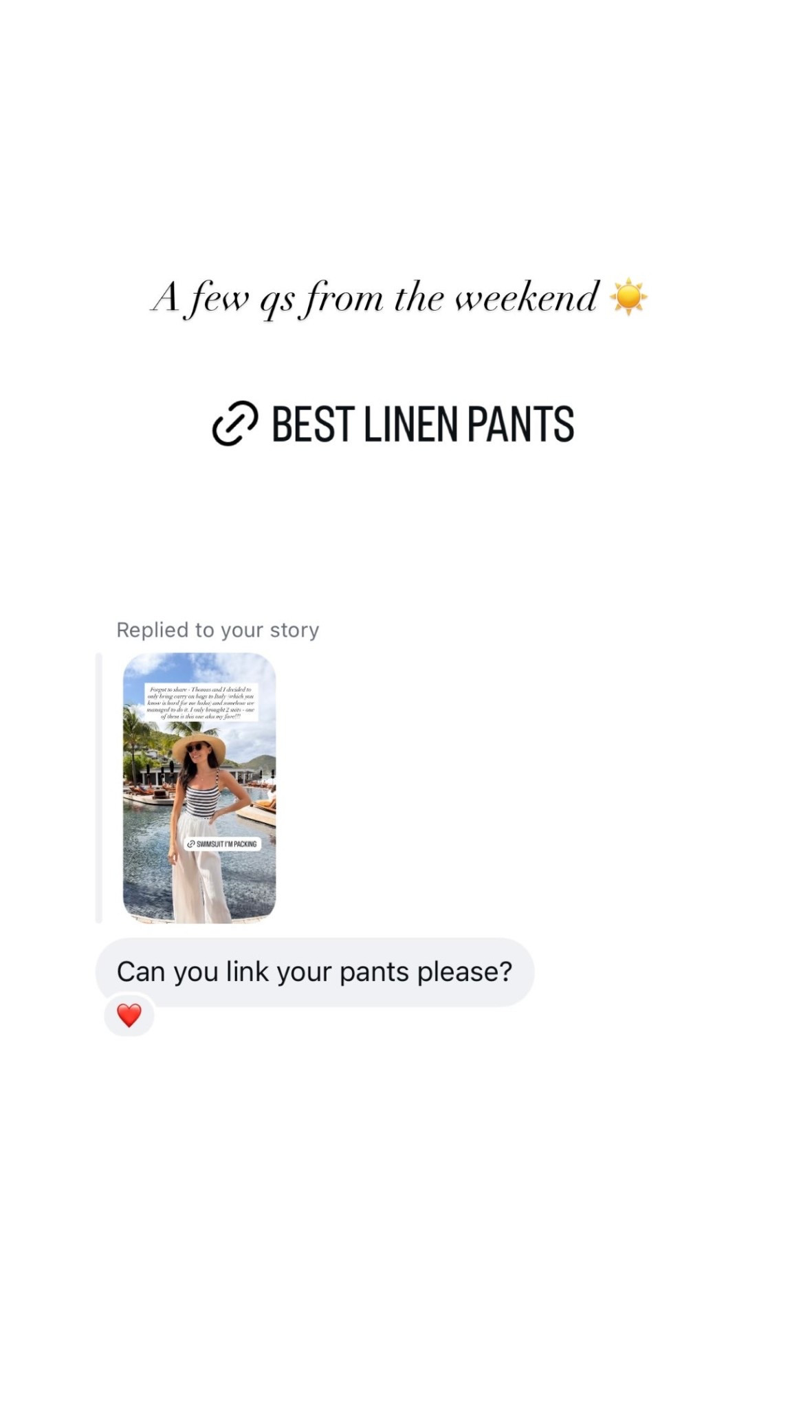 White linen pants.

#LTKootd #LTKstorytime #LTKSeasonal
