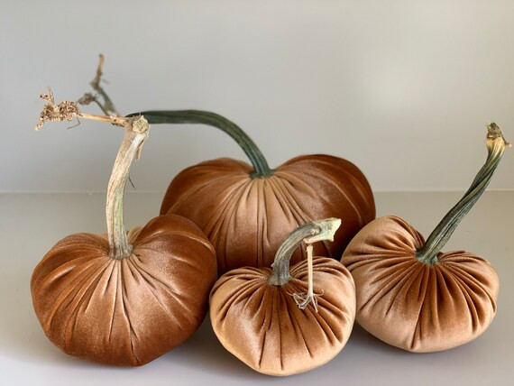 Velvet Pumpkin, Fall Pumpkin Decor, Velvet Pumpkin with Real Stem, Copper Velvet Pumpkin, Brown P... | Etsy (US)