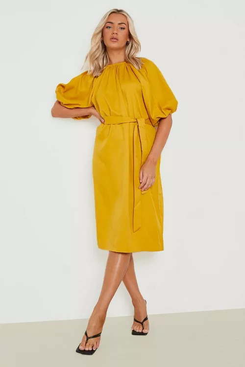 Woven Tie Waist Midi Skater Dress | Boohoo.com (US & CA)