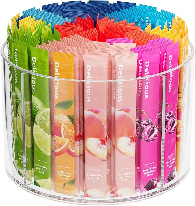 Divided Drink Packet Organizer, Rotating Turntable Organizer, Clear Lazy Susan for Powdered Drink... | Amazon (US)