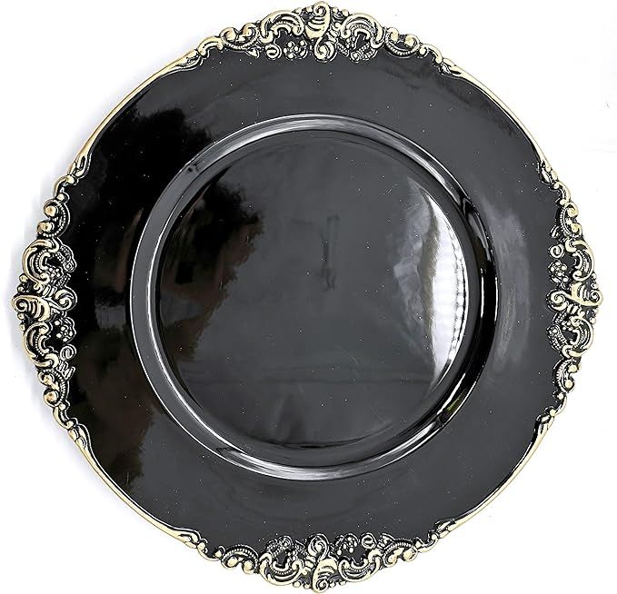 Allgala 13-Inch 6-Pack Heavy Quality Round Charger Plates-Floral Black Gold Trim-HD80343 | Amazon (US)