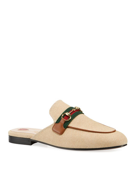 Gucci Princetown Flat Canvas Bit Mules | Neiman Marcus