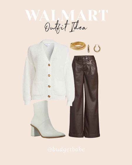 Faux leather pants at Walmart, love this brown color. #walmartpartner #walmart #walmartfashion 

#LTKunder50 #LTKunder100 #LTKstyletip