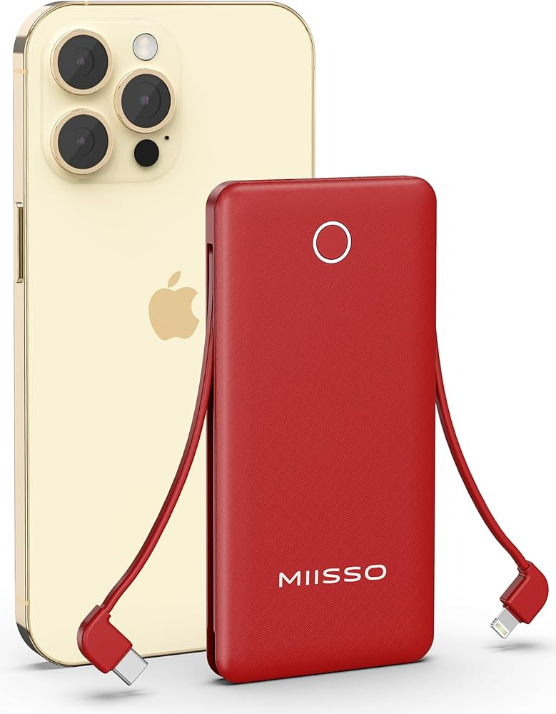 miisso 10000mah Slim Portable Charger with Built in Cable, Power Bank Travel Phone Charger Extern... | Amazon (US)